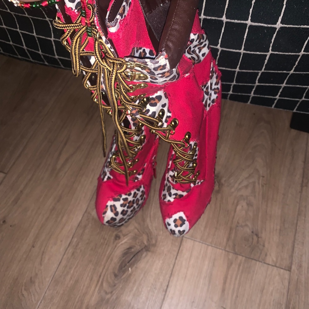 Cherry Red Platform Heel Calf High boots